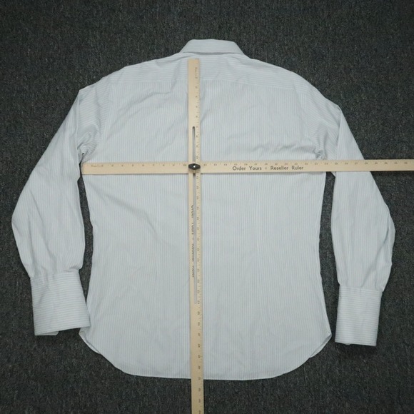 Brioni Shirt Mens XL Blue White Striped 100% Cotton Button Up Dress Italy * - Picture 7 of 13